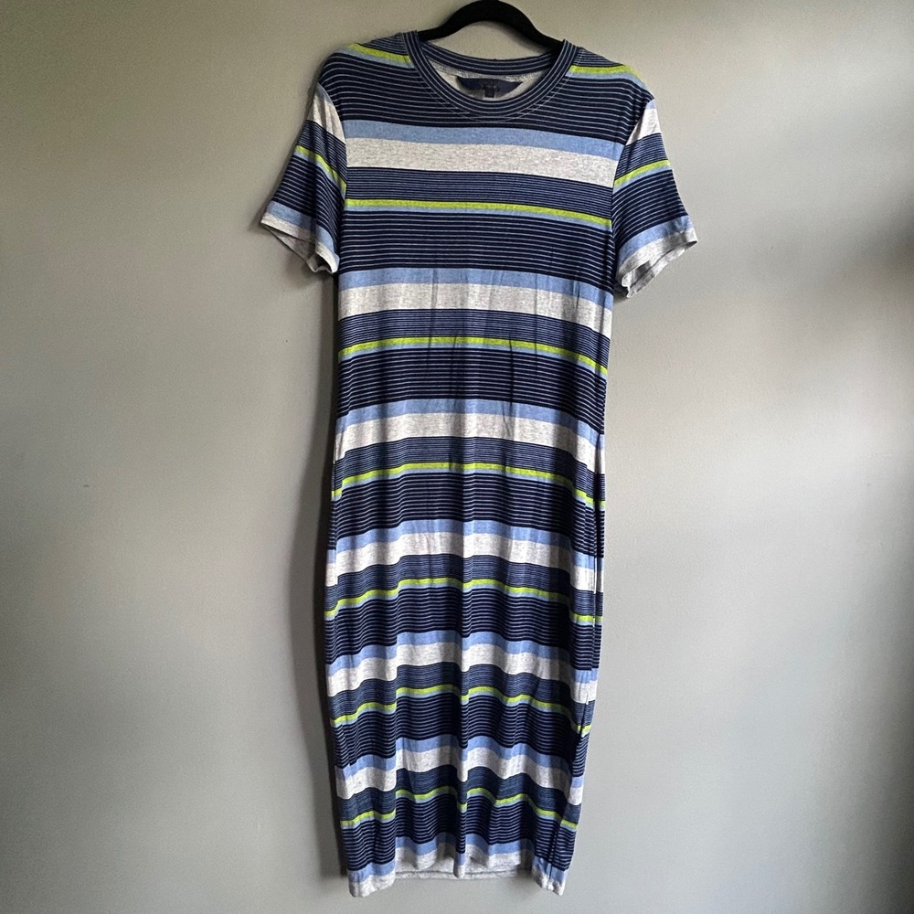 Rachel Rachel Roy Blue Striped Short Sleeve Midi T-Shirt Dress Womens Large